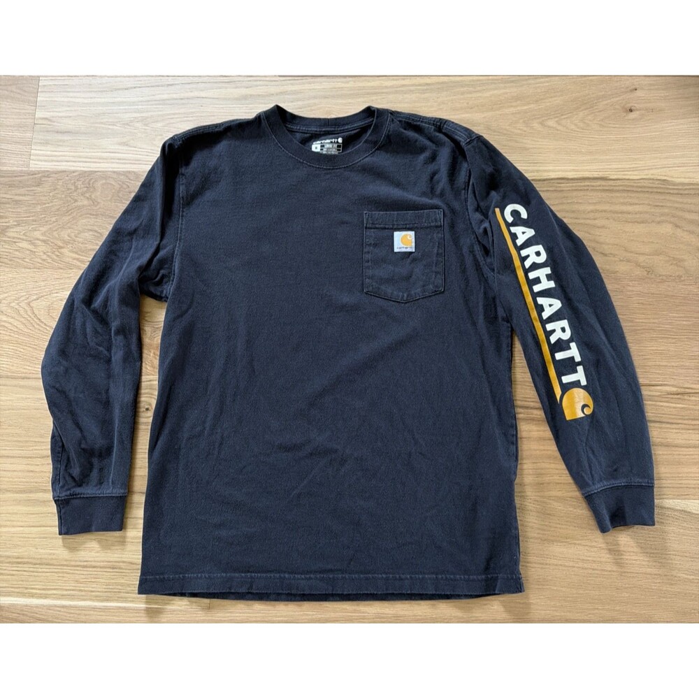 Carhartt Mens M Loose Fit Long Sleeve T Shirt Black Spell Out Grunge Workwear